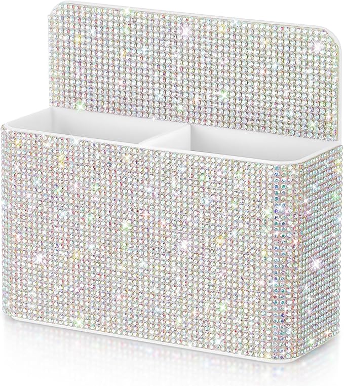 MotiMind AB Color Locker Accessories for Girls, Bling Magnetic Pen Holder for Refrigerator, Back to School Rhinestone Marker Holder for Locker, Sparkly Gift for Student (Medium,Rhinestone)