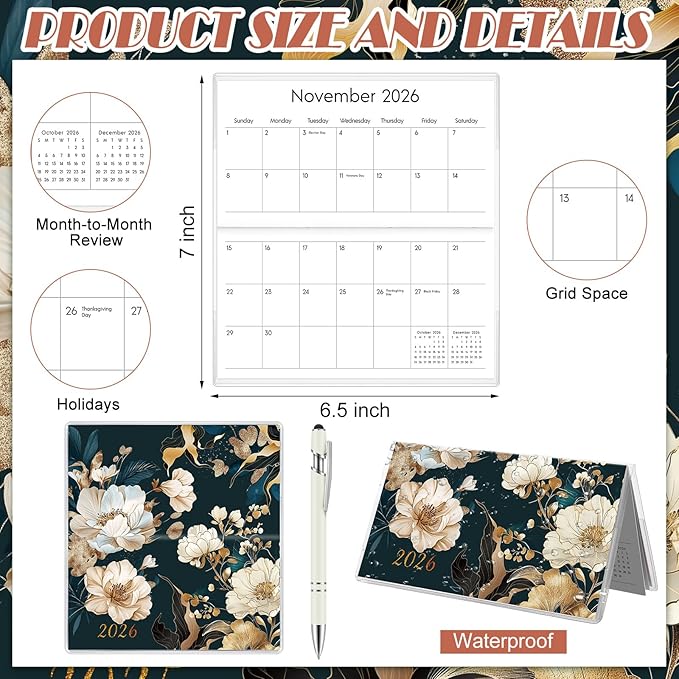 Gueevin 2026 Pocket Calendar for Purse with Pen Small Pocket Planner Handy Weekly Monthly Planner Journal Writing Notebook Valentine New Year Gift Sister Friend Women(Magnolia,Cream)