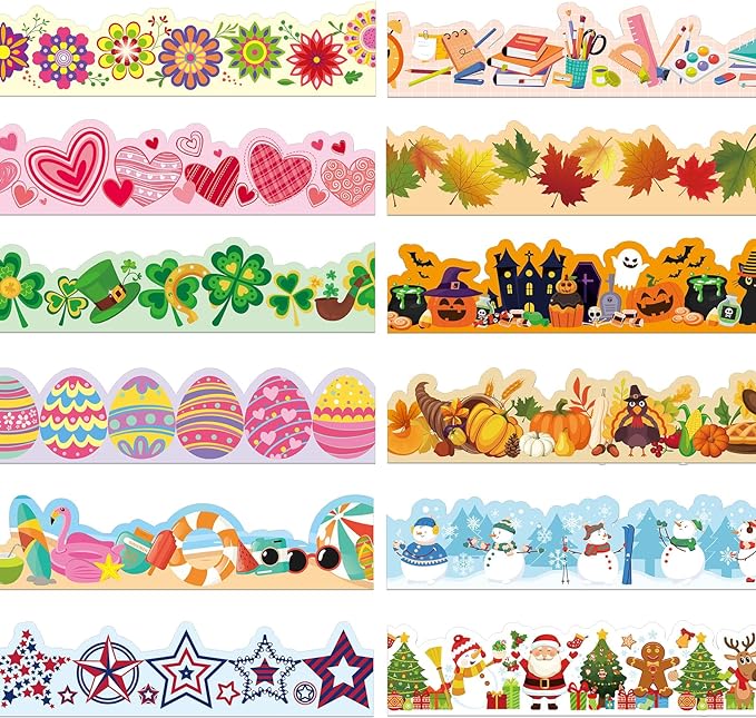 240 Pcs 236ft Holiday Bulletin Board Borders Colorful Rainbow Scalloped Border Trim Bulk Bulletin Decor for Classroom Back to School Decor(Cute)