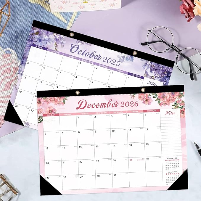 ZTX Desk Calendar 2026-2027 Calendar Wall Calendars 2026-2027-18 Month Planner Large 17"x12" Jan.2026-Jun.2027 Clear Plastic Cover for Home Office New Year Christmas Gifts Floral