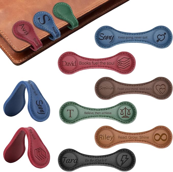 Personalized Leather Magnetic Bookmarks Custom Engraved Leather Magnetic Bookmarks Clips with Name Initial Personalized Gifts for Book Lovers Readers