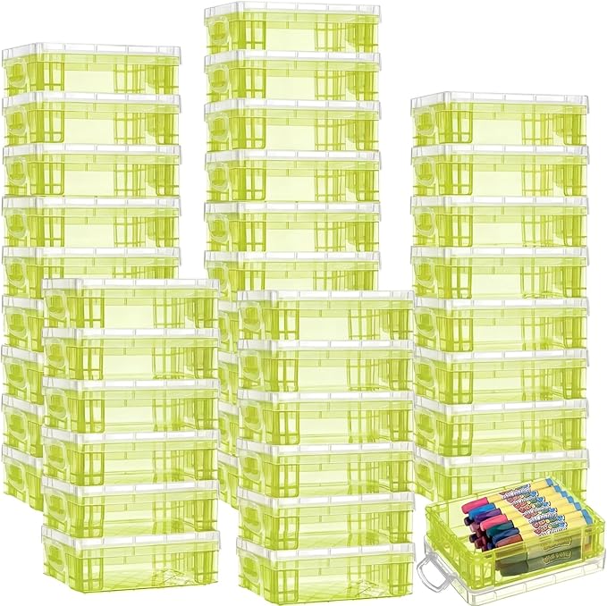 Suzile 40 Pcs Plastic Crayon Boxes Holds 24 Crayon with Snap Lid Storage Container Clear Stackable Case for School Office Classroom Supplies Pen Pencil Craft(Green)