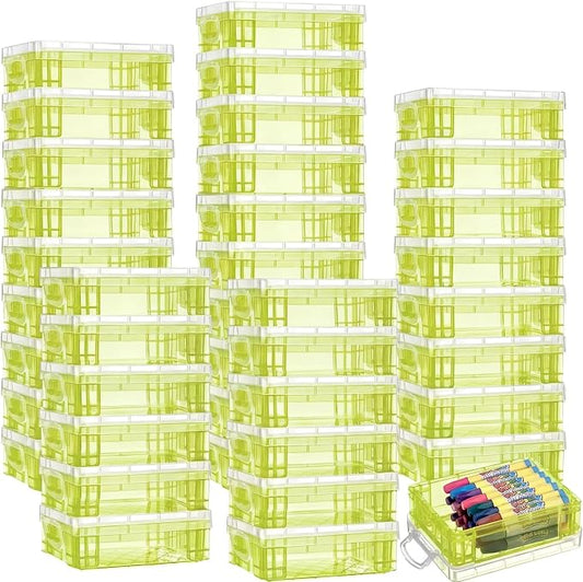 Suzile 40 Pcs Plastic Crayon Boxes Holds 24 Crayon with Snap Lid Storage Container Clear Stackable Case for School Office Classroom Supplies Pen Pencil Craft(Green)