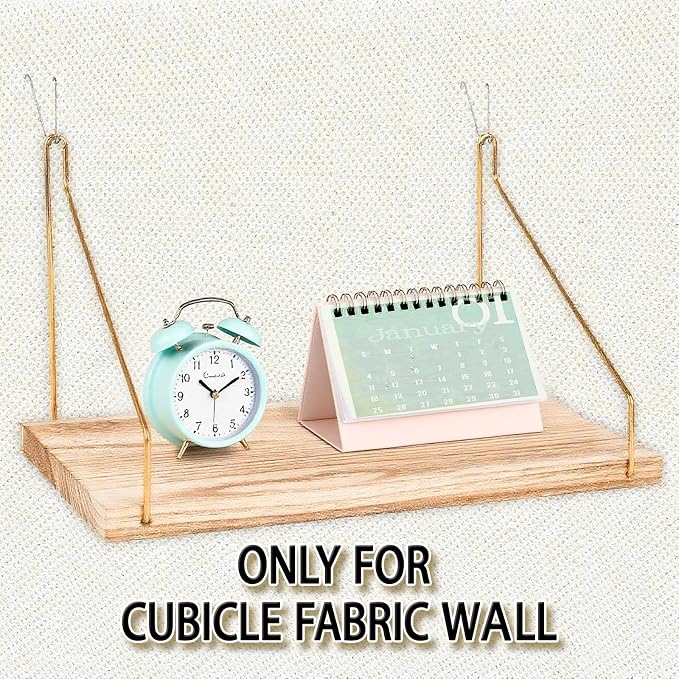 2-Pack Cubicle Shelf For Fabric Walls With Hooks：12x6.0in Wooden Cubicle Shelf Hanging Gold Bracket Use For Office Cubicle Accessories Office Stylish Ations Cubicle Decorations For Women Desk