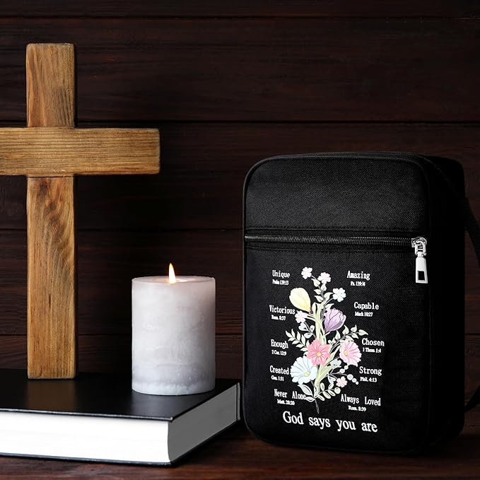 Aliceset 2 Pcs Bible Cover Case for Women Floral Carrying Book Case Church Bag Portable Protective with Handle and Zippered Pocket Bible Study Accessories Supplies for Women Men Christian Gifts