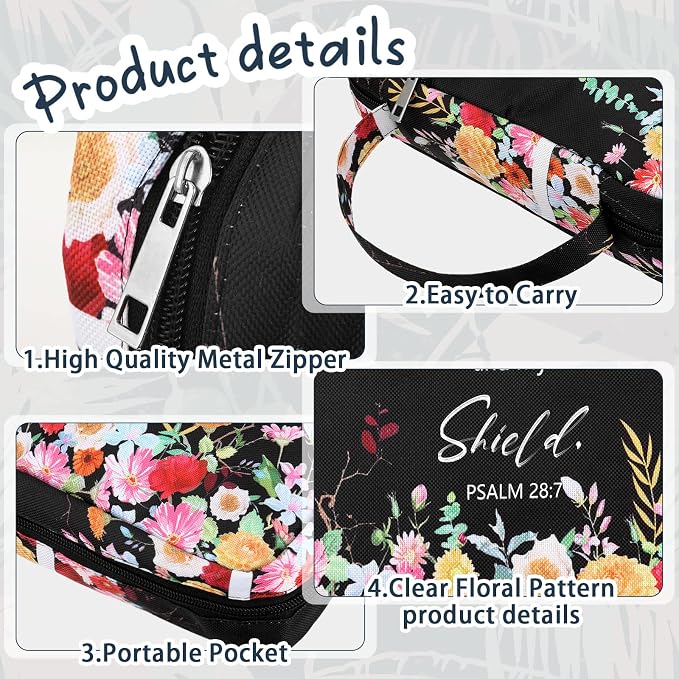 Yaomiao Bible Cover Case for Women Girls Large Bible Bag with Flowers Printing Carrying Case with Handle, 8 Pens, 90 Tabs Cover Bag Portable with Bookmarks for Study Christian Gift(Classic Style)