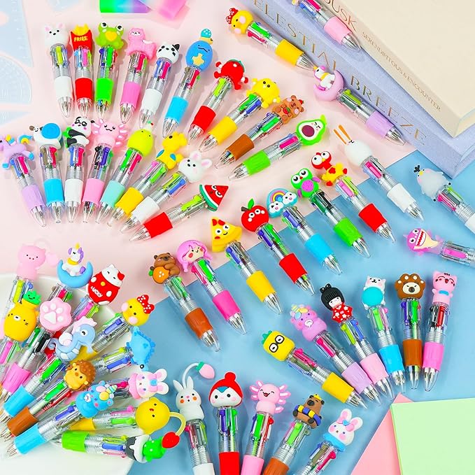 52Pcs Mini Multicolor Pen in One 4-in-1 Cute Pens Bulk,Kawaii Ballpoint Pens for Classroom Gifts Birthdays and Parties