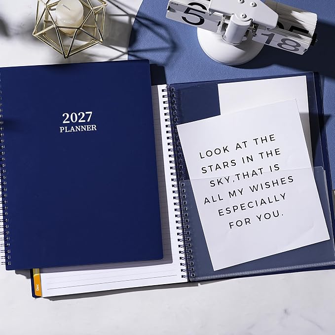 Vondafe 2027 Planner Weekly and Monthly - JAN 2027 - DEC 2027, 9"×11", Calendar Planner 2027, Weekly and Monthly Planner with Polypropylene Cover, Inner Pocket, Colorful Tabs & Thick Paper - Navy