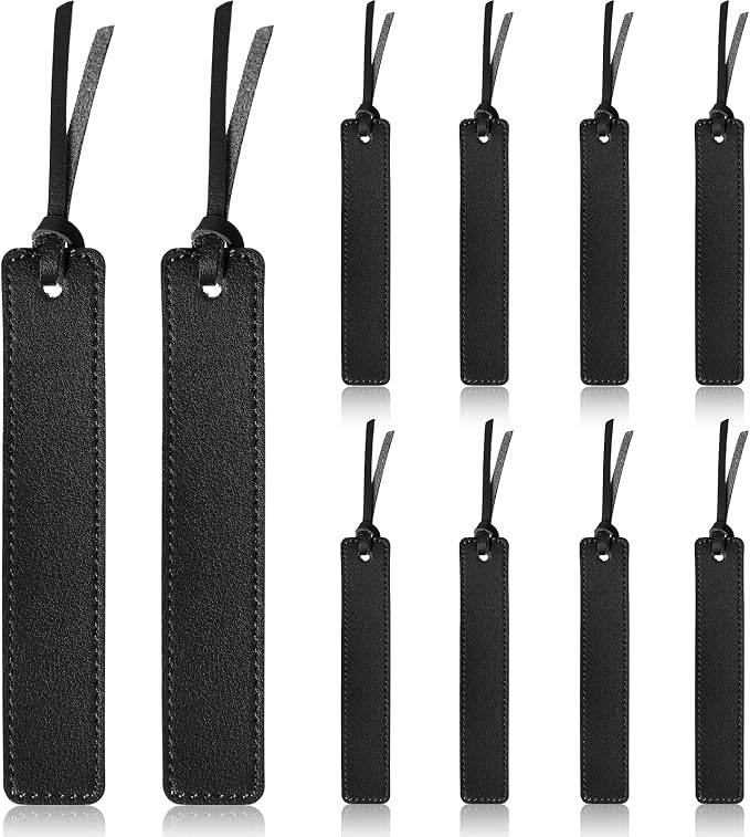 Zonon 10 Pieces Leather Bookmarks Handmade Genuine Leather Page Markers Personalized Bookmarks for Book Reading Bookworm Book Lovers Readers Writers Accessories(Black)