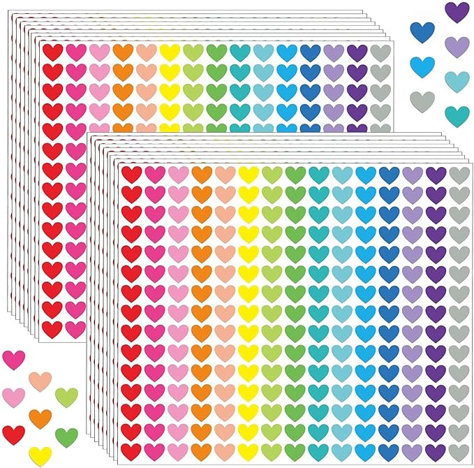 4500Pcs Small Heart Stickers for Student Reward, 20 Sheets 1/2" Tiny Love Shape Incentive Decal for School Gifts, Classroom Teacher Prizes，Student DIY Arts Crafts