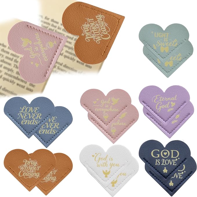 14Pcs Leather Heart Bookmarks Set, Cute Book Marks for Women Readers, Inspirational Christian Gifts for Mom, Bible Verse Page Accessories for Teachers Students Book Lovers