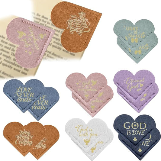 14Pcs Leather Heart Bookmarks Set, Cute Book Marks for Women Readers, Inspirational Christian Gifts for Mom, Bible Verse Page Accessories for Teachers Students Book Lovers