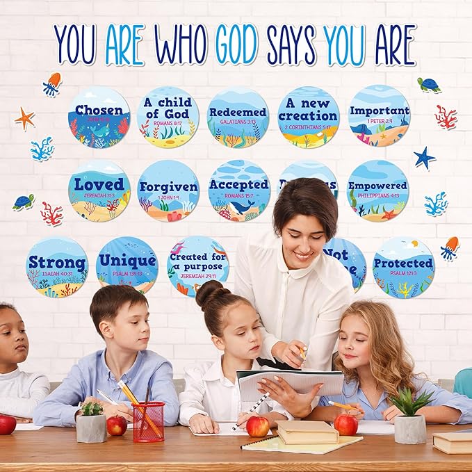 Christian Bulletin Board Decorations Inspirational Jesus Bulletin Board Sets Summer God Says You Are Religious Classroom Wall Decor VBS Motivational Cutouts for Sunday School Home Church Supplies