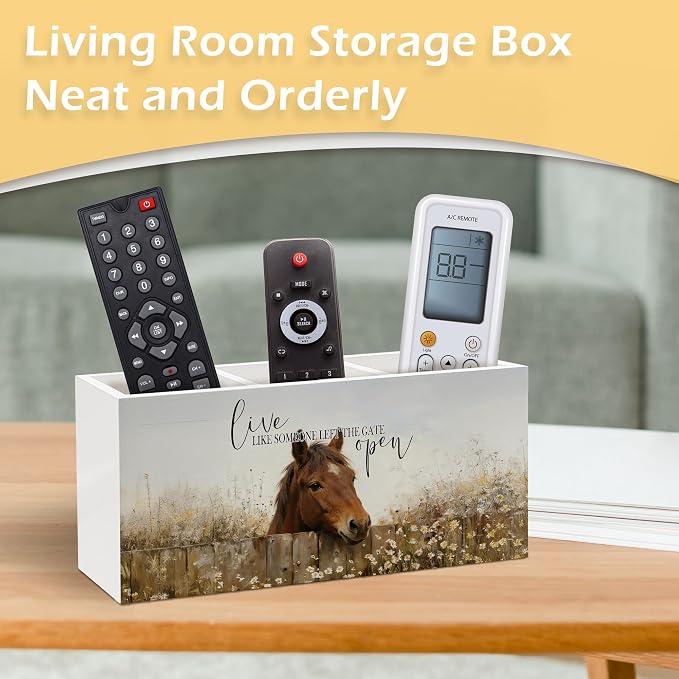 Inspirational Horse Pen Pencil Holder, Gifts for Horse Lovers, Live Like Someone Left the Gate Open Wooden Pen Pencil Organizer for Farmhouse Home Office Desk Decor