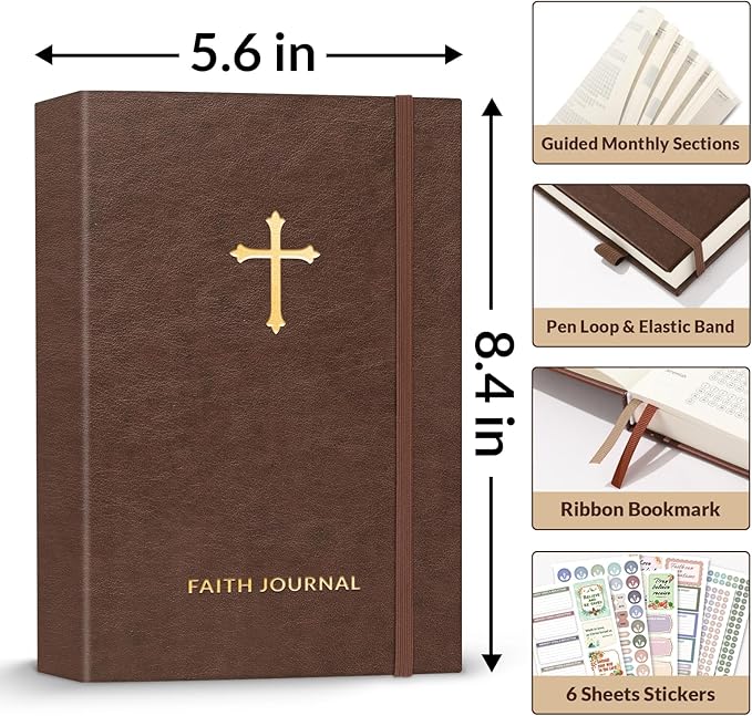 SUNEE Christian Bible Study & Prayer Journal for Men – Undated 6-Month Scripture Notebook for Daily Devotional & Faith Growth, Meaningful Religious Gift for Pastor, Husband or Graduation (Brown)