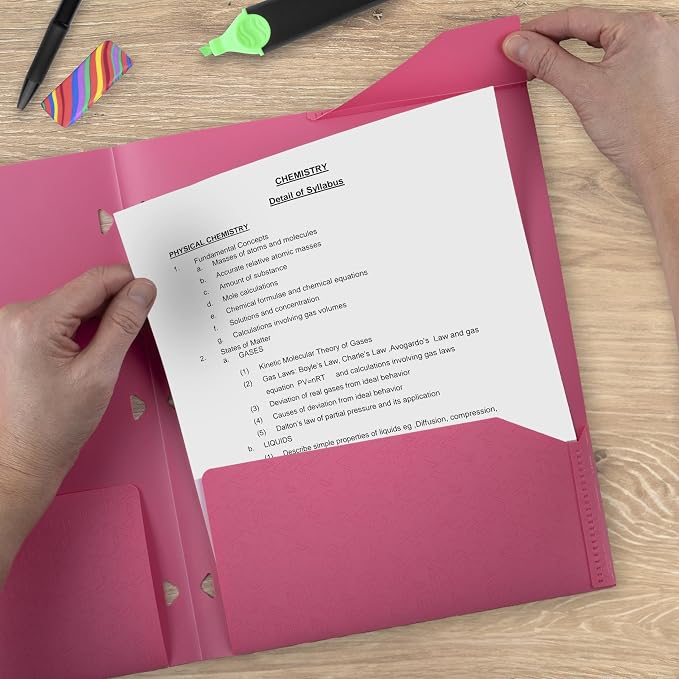 Five Star 2-Pocket Folder, Plastic Folder with Stay-Put Tabs, Fits 3-Ring Binder, Holds 8-1/2" x 11" Paper, Prom Pink (333420R)