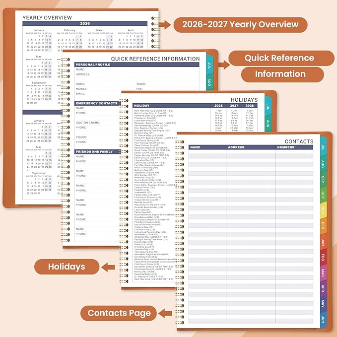 2026-2027 Weekly Appointment Book - Jul. 2026 - Jun. 2027, Daily Hourly Planner 2026-2027, 8.5" x 11", 15-Minute Interval, 12 Monthly Tabs, Flexible Soft Cover