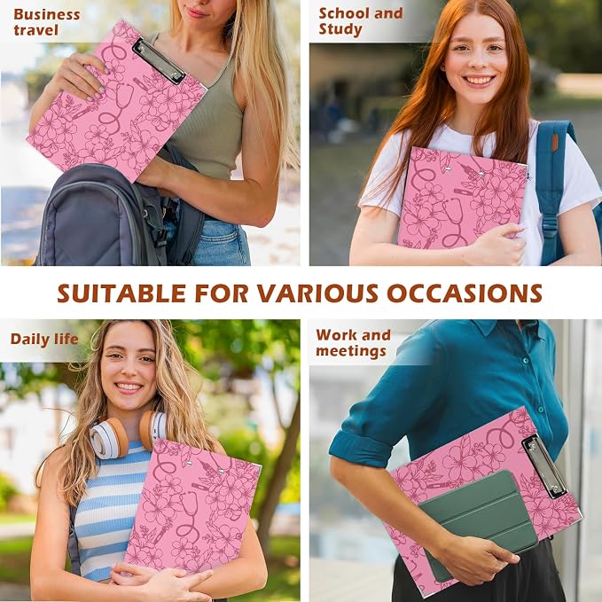 Lacama Nurse Clipboard with Storage for Office Classroom Desk, Pink Nurse Gift, Nursing School Office Supplies, Flower Stethoscope Project Folders with Metal Clip for Nurses Women, 12.4x9.25