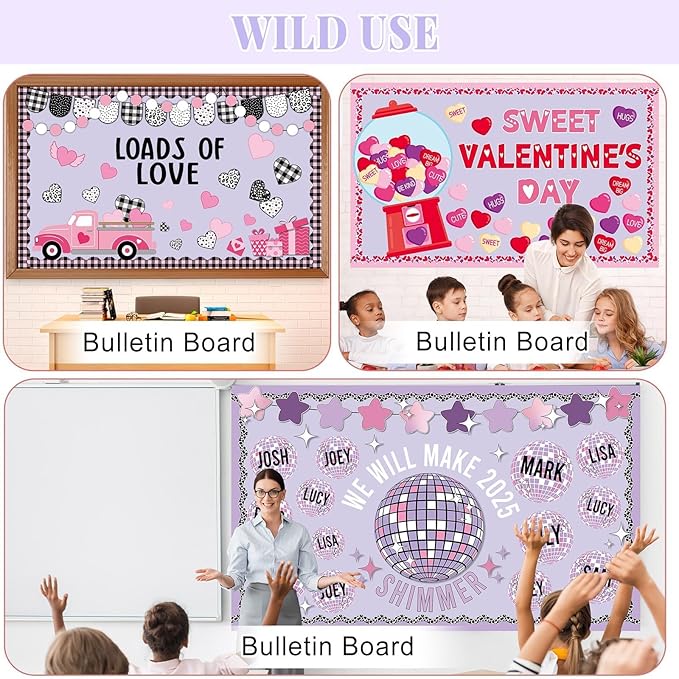 Purple Lavender Bulletin Board Roll Pastel Purple Reusable Waterproof Erasable Background Poster Non-Woven Fabric Bulletin Board Wrapping Paper for Mother's Day Easter Classroom Decor 15.55inx12ft