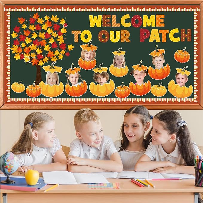 Pezutoi Fall Bulletin Board Decorations Set Autumn Welcome to our Patch Cutouts Fall Harvest Maple Leaves Bulletin Board Decor for Classroom Chalkboard