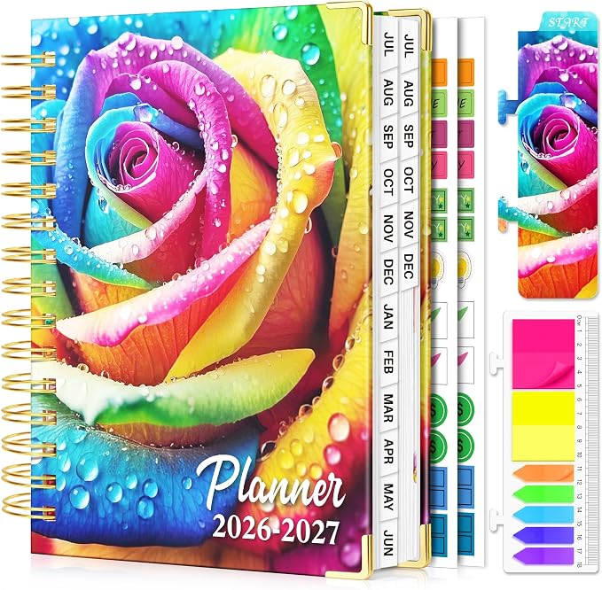 Planner 2026-2027, 18 Month Weekly and Monthly Academic Planner, July. 2026 - Dec. 2027, 6.6" x 8.3" A5 Hardcover Calendar Planner with Page Tabs, Separator Page, Inner Pocket, Bookmark, Stickers, Sticky Note Set