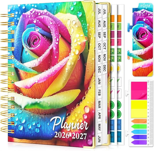 Planner 2026-2027, 18 Month Weekly and Monthly Academic Planner, July. 2026 - Dec. 2027, 6.6" x 8.3" A5 Hardcover Calendar Planner with Page Tabs, Separator Page, Inner Pocket, Bookmark, Stickers, Sticky Note Set