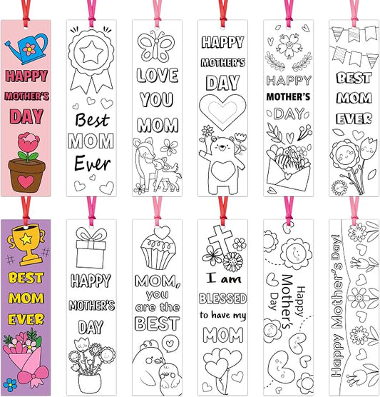 BWkoss Mother's Day Color Your Own Bookmarks for Kids -75Pcs Happy Mother's Day DIY Coloring Bulk Blank Bookmark Classroom Art Craft Supplies for Student Mother's Day Holiday Party Goodie Fillers