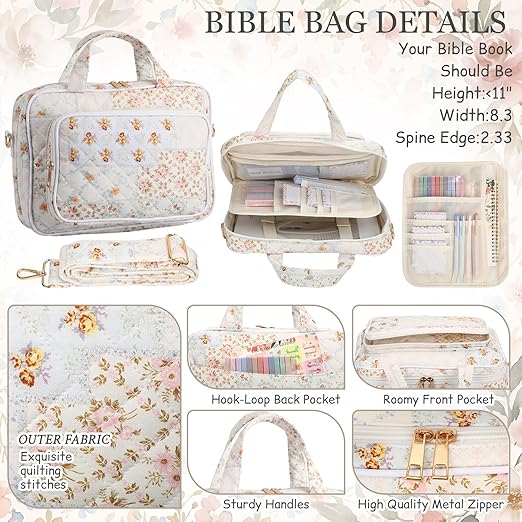 Capoda Bible Cover Case for Women, Bible Tote Bibles Study Supplies with Notebook Highlighters Ballpoint Pen Sticky Notes Scripture Card for Christian Gifts Women Mom Girls (Spliced Flower,Orange)