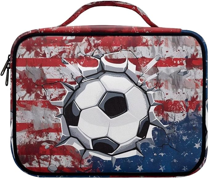 Soccer Ball US Flag Print Bible Covers for Women & Men, Bible Case and Organizer Bible Carrying Case with Zippered Pocket Bible Protective Bag