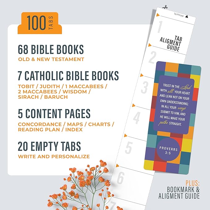 OFFILICIOUS Yellow & Blue Bible Book Tabs, 100 Soft-Touch, Laminated, Rainbow Bible Tabs for Bible, Protestant & Catholic Bible Tabs, Mini Bible Tabs for Women & Men