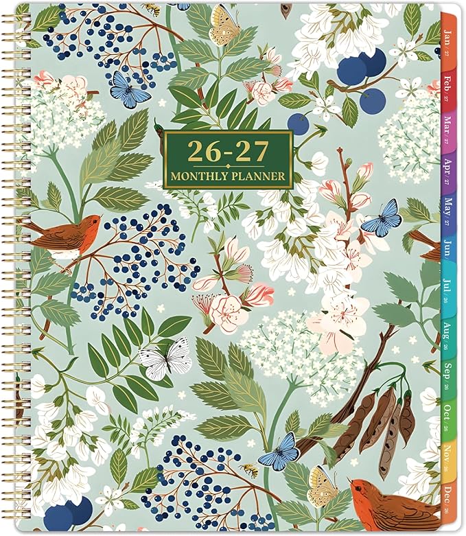 2026-2027 Monthly Planner - Academic Planner 2026-2027, JUL. 2026 - DEC. 2027, 9" x 11", 18 Monthly Calendar Planner with Colorful Tabs + Back Pocket + Twin-Wire Binding - Floral