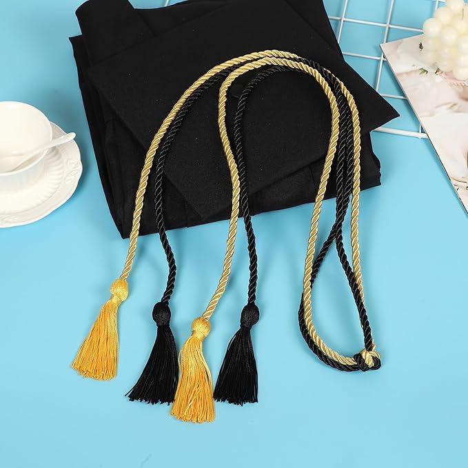 Graduation Double Honor Cords with Tassels Braided Academic Ropes for High School College Ceremony 68 Inch (Black+Gold)