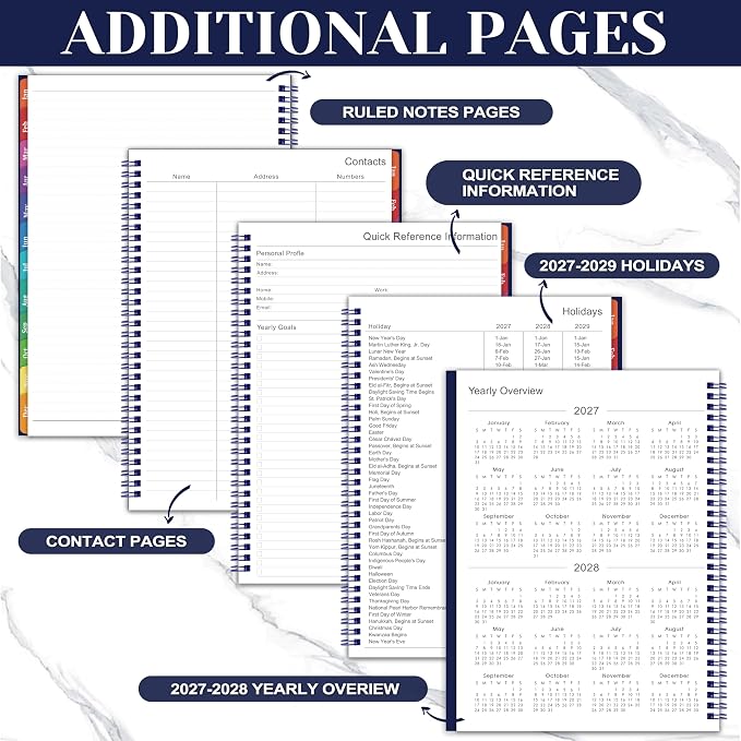 Vondafe 2027 Planner Weekly and Monthly - JAN 2027 - DEC 2027, 9"×11", Calendar Planner 2027, Weekly and Monthly Planner with Polypropylene Cover, Inner Pocket, Colorful Tabs & Thick Paper - Navy