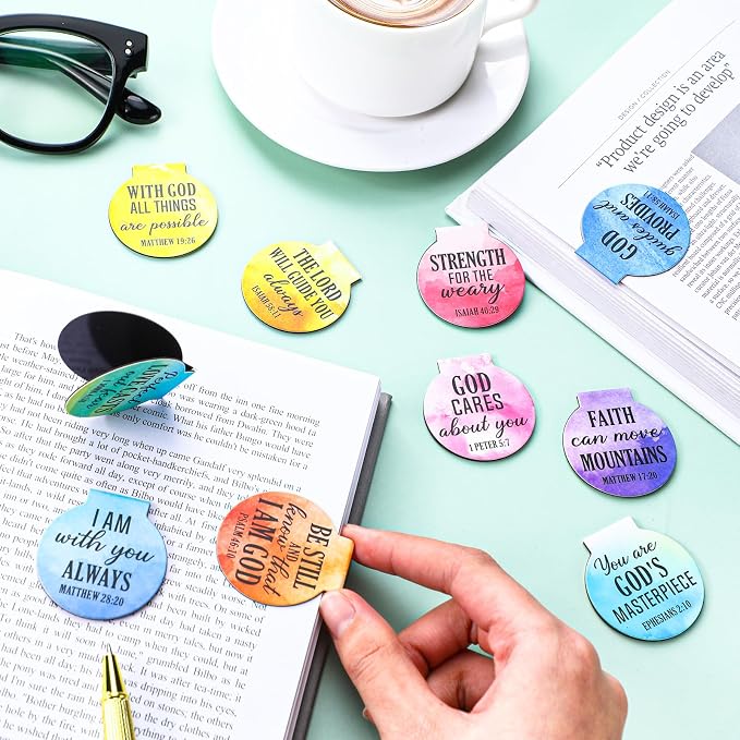 AmazingSpark 100 Pcs Magnetic Bookmarks Bulk Bible Verse Magnet Book Marker Clips Christian Reading Awards for Religious Gifts Students Book Lover Office Classroom