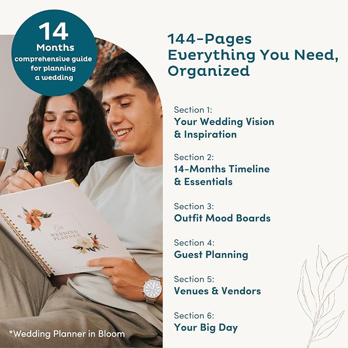 Timeless Premium Wedding Planner Book and Organizer – Wedding Planning Book, Comprehensive Keepsake & Countdown Binder, Perfect Engagement Gift for Women, 11" x 9" (Bloom)