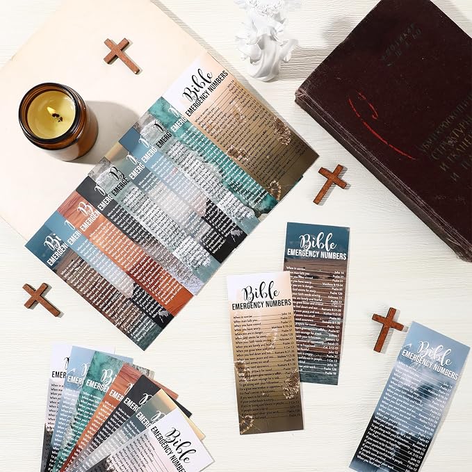 200 Pcs Father's Day Emergency Numbers Bookmarks Gifts Christian Bookmarks Bulk Bible Verse Cards Inspirational Scripture Cards Bulk for Church Members Sunday School Gifts (English)