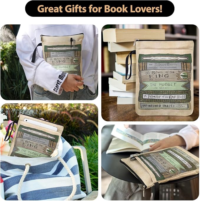 Fantasy Aesthetic Book Cover Gifts for Librarian Book Lovers Bookish Friends Students with Zipper & Handle, Book Sleeve Gifts for Book Club Bookworm Birthday Graduation Reading Day