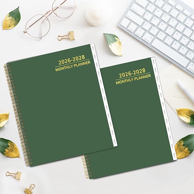 2026-2028 Monthly Planner 2 Year Monthly Planner/Calendar 2026-2028, 24 Months Calendar Planner Jul 2026 – Jun 2028, 9" x 11", Tabs, Double-Side Pocket, Holidays, Thick Paper - Dark Green