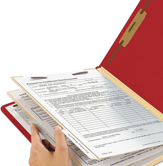 Smead Classification Folder with Prongs, 2 Dividers, 2" Fasteners, Letter Size, for Documents Organization, Durable File Organizer for Home, School or Office, Red (14003)