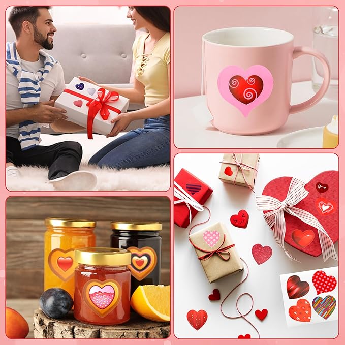 Heart Stickers, Valentines Stickers, 260PCS Valentine Day Heart Stickers, Self-Adhesive Hearts Decorative Sticker Decal for Mother's Day Wedding School Craft Activity Party Favors Supplies