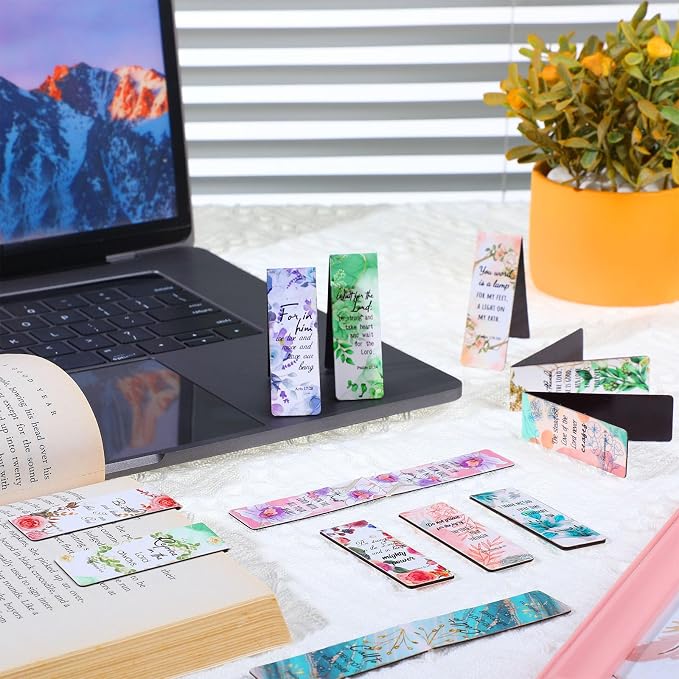 Zonon 48 Pcs Bible Verse Magnetic Christian Bookmarks 0.8x4.7in Inspirational Scripture Book Marker for Mother Women Men Religious Motivational Flower Page Clips Book Lover Reading Gift(Stylish Style)
