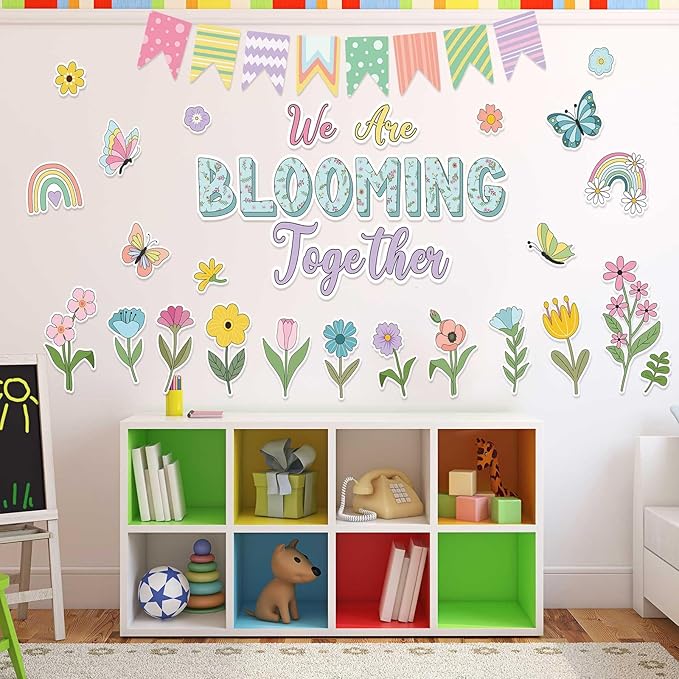 Pasimy Spring Bulletin Board Decorations Set 3D Sunflower Bulletin Board Bee Classroom Decor Honeycomb Butterfly Flower Kindness Cutouts Borders for Home Office Wall Door Window Supplies(Diverse)