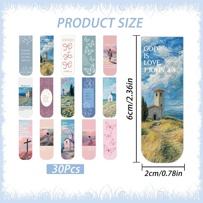 30 Pcs Aesthetic Christian Magnetic Bookmarks, Bible Verse Maget Book Mark Clips with 15 Designs, Inspirational Faith Page Markers for Women Kids Book Lovers School Office Supplies