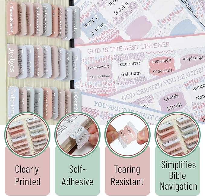 Mr. Pen- Bible Tabs, 75 pcs, Modern Grace, Gold Foil Lettering, Laminated Bible Tabs for Women and Men, Large Print Bible Index Tabs, Bible Book Tabs, Bible Labels Tabs