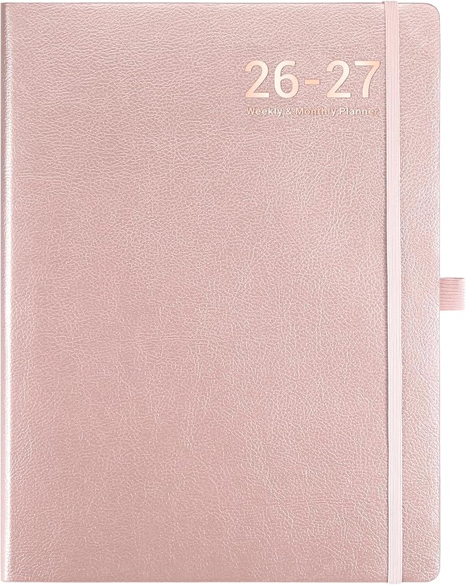 Planner 2026-2027 - JUL 2026 - JUN 2027, Planner 8.5" x 11", 2026-2027 planner Weekly and Monthly, Academic Calendar, Leather Cover planners with Thick Paper, Back Pocket with Notes Pages - Rose Gold