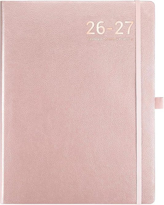 Planner 2026-2027 - JUL 2026 - JUN 2027, Planner 8.5" x 11", 2026-2027 planner Weekly and Monthly, Academic Calendar, Leather Cover planners with Thick Paper, Back Pocket with Notes Pages - Rose Gold