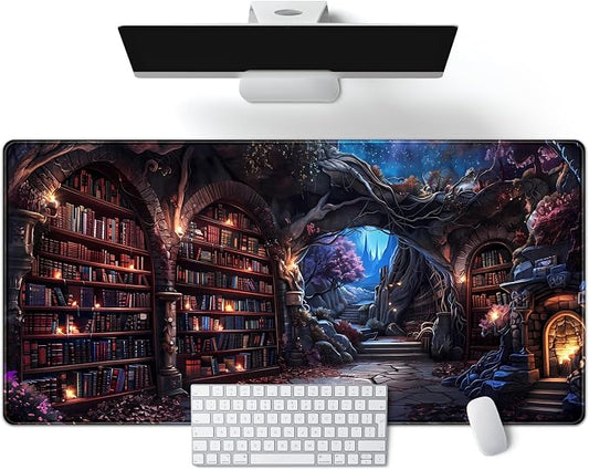Enchanted Mystic Archive Library Desk Mat Large Mouse Pad Aesthetic Keyboard Pad Extended Gaming Mousepad XXL Dark Academia Desk Pad Computer Laptop Mouse Mat Office Desktop Decor Pad 31.5x15.7 in