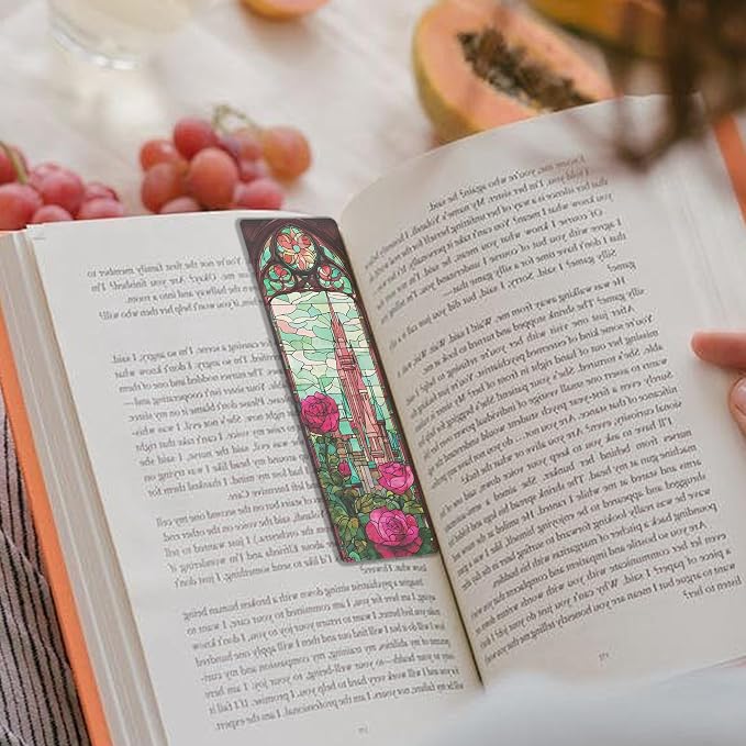10 Pcs Stained Glass Rose Castle Bookmarks, Aesthetic Transparent PVC Flower Book Mark Set, Matte Frosted Bookmark Gift for Women Girls Readers and Bookworms (6 x 2 Inch)