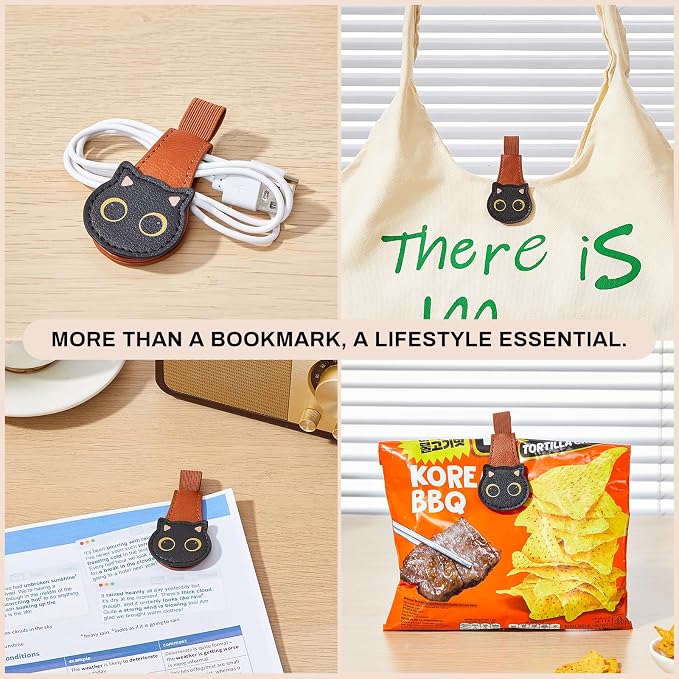 2Pcs Magnetic Bookmarks with Gift Box Magnetic Pen Holder for Notebook Cat Book Marks Clip Gift for Book Lover Readers Cute PU Leather Bookmark for Women, Cat (Brown+Brown)