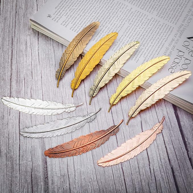 Tatuo 27 Pcs Metal Feather Bookmark Vintage Feather Shape Bookmark Colorful Feathers Metal Book Marker for Readers Book Lovers(Classic Styles)
